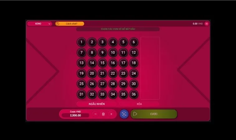 Hướng Dẫn Cách Chơi Keno Vin777 Giúp Bạn Trúng Thưởng Mỗi Ngày 2 Giao diện chơi Keno Vin777