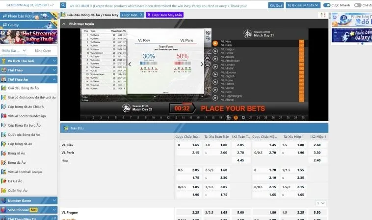 Khám Phá Cá Cược Thể Thao Ảo Vin777 Thắng Lớn Ngay Hôm Nay 2 Giao diện đặt cược Thể Thao Ảo Vin777